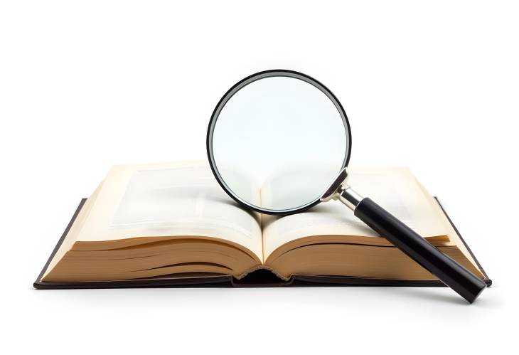 Search Concept with Book and Magnifying Glass on White Surface